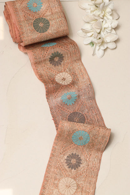 Peach Banarasi Handloom Vintage Pure Silk Border Lace ( 1 Mtr )