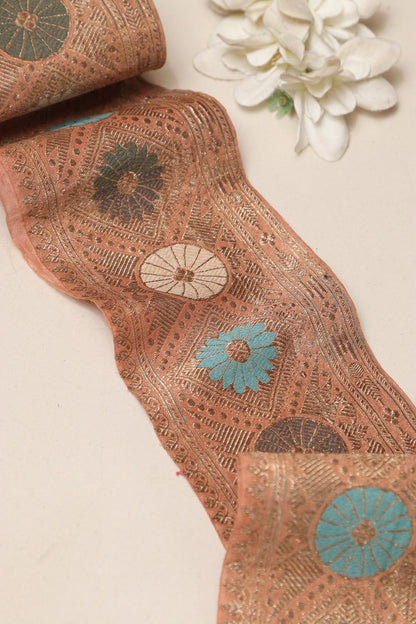 Peach Banarasi Handloom Vintage Pure Silk Border Lace ( 1 Mtr )