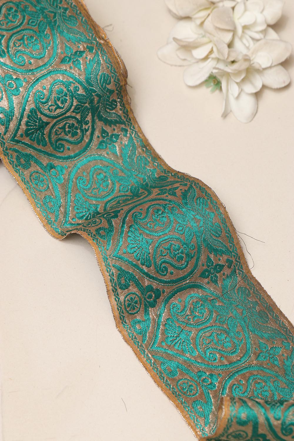 Blue Banarasi Handloom Vintage Pure Silk Border Lace ( 1 Mtr ) - Luxurion World