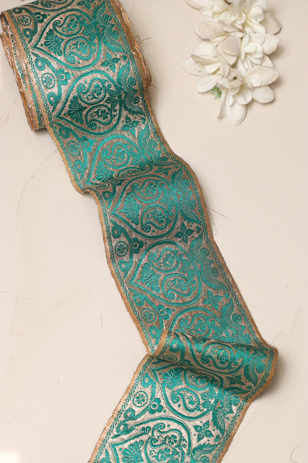 Blue Banarasi Handloom Vintage Pure Silk Border Lace ( 1 Mtr )