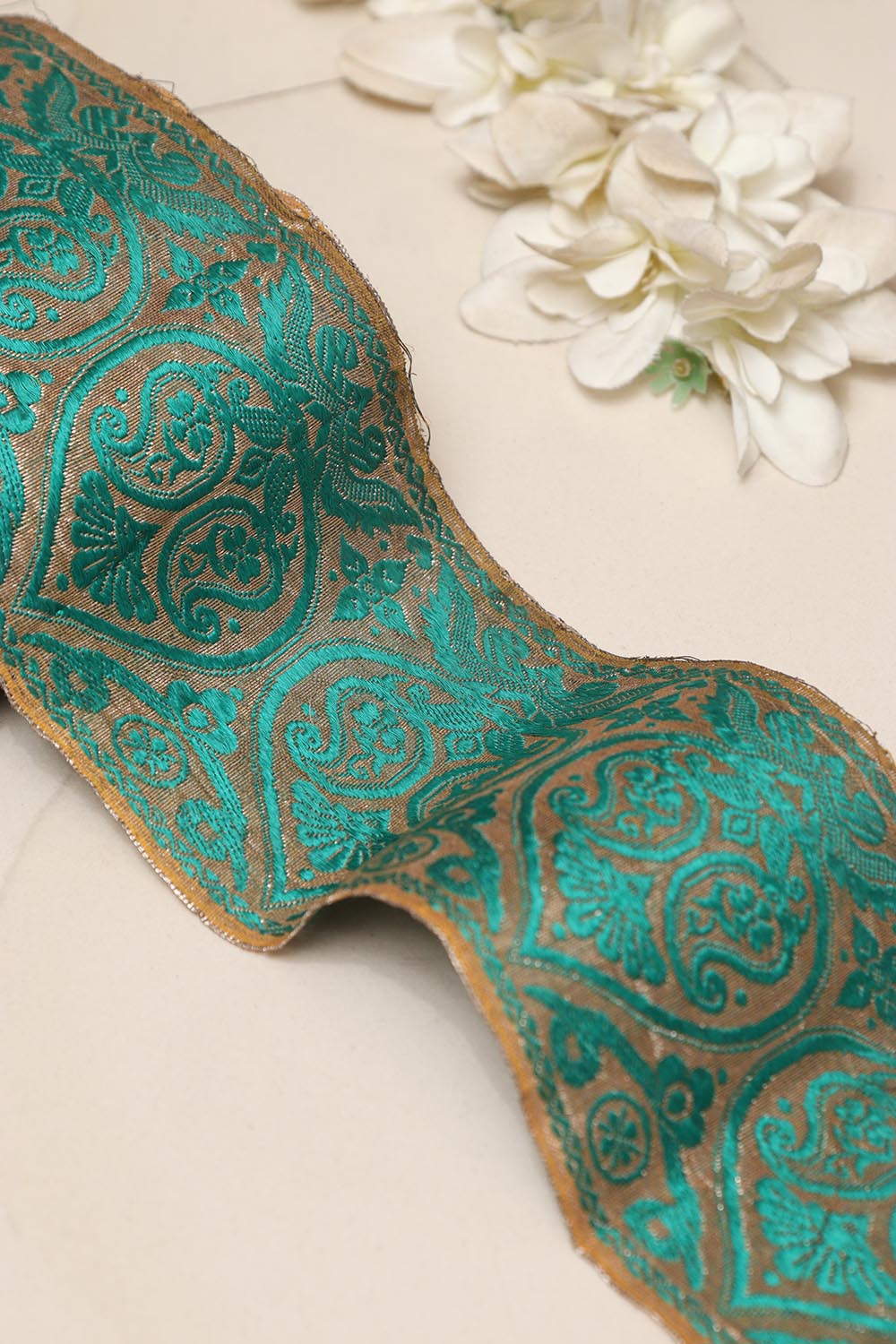 Blue Banarasi Handloom Vintage Pure Silk Border Lace ( 1 Mtr ) - Luxurion World