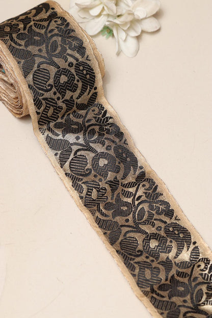 Black Banarasi Handloom Vintage Pure Silk Border Lace ( 1 Mtr )