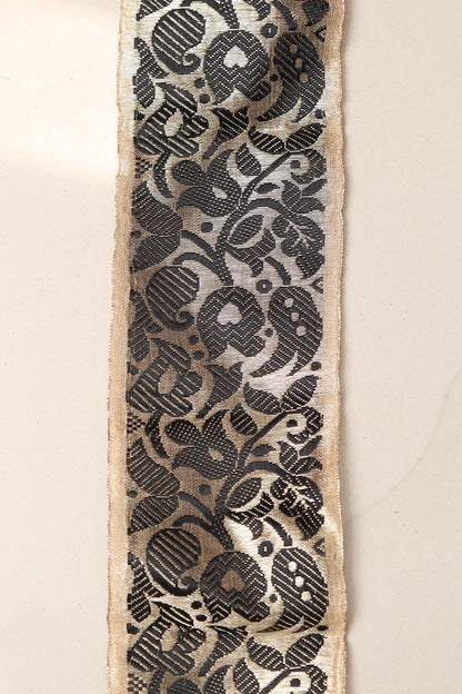 Black Banarasi Handloom Vintage Pure Silk Border Lace ( 1 Mtr )