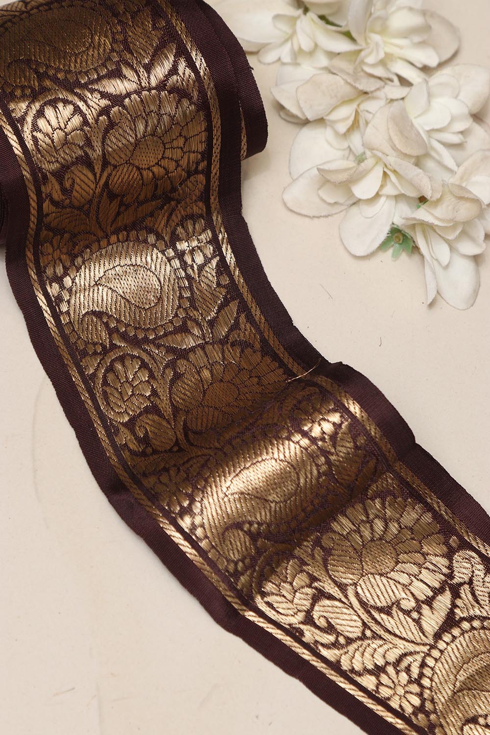 Brown Banarasi Handloom Vintage Pure Silk Border Lace ( 1 Mtr ) - Luxurion World