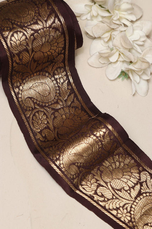 Brown Banarasi Handloom Vintage Pure Silk Border Lace ( 1 Mtr )