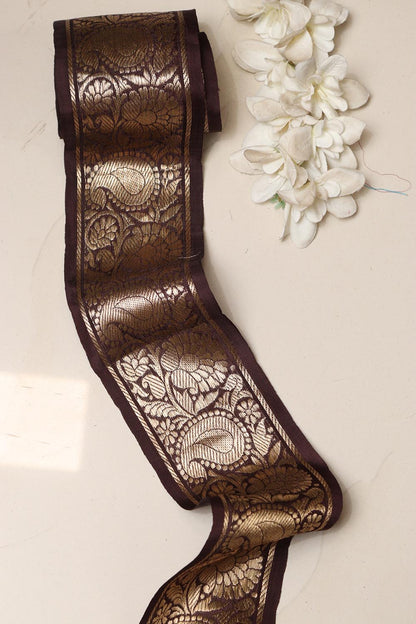 Brown Banarasi Handloom Vintage Pure Silk Border Lace ( 1 Mtr )