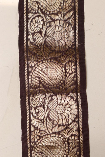 Brown Banarasi Handloom Vintage Pure Silk Border Lace ( 1 Mtr )