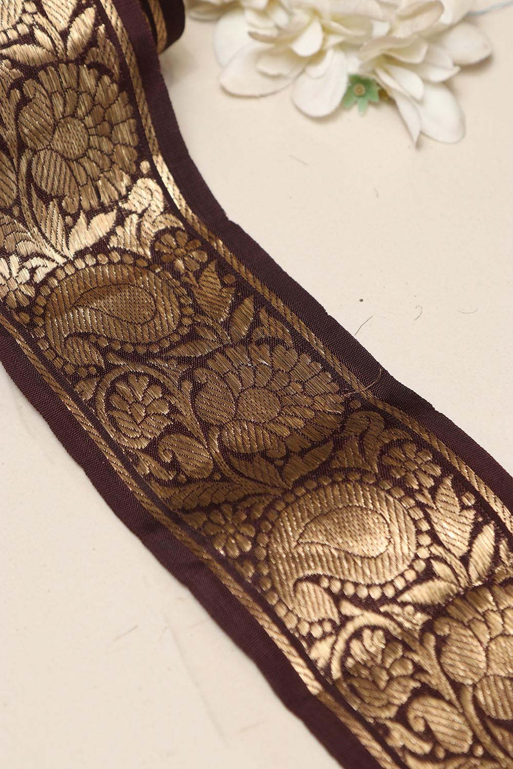 Brown Banarasi Handloom Vintage Pure Silk Border Lace ( 1 Mtr ) - Luxurion World