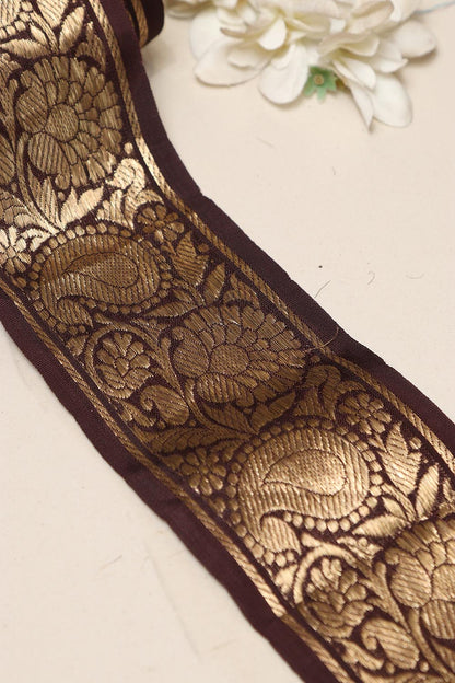 Brown Banarasi Handloom Vintage Pure Silk Border Lace ( 1 Mtr )