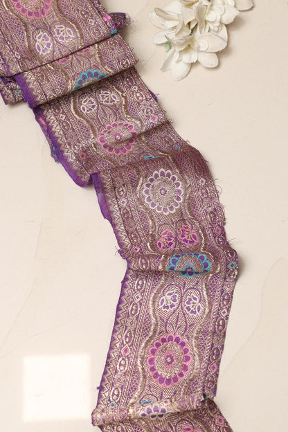 Exquisite Purple Banarasi Handloom Vintage Pure Silk Border Lace ( 1 Mtr )