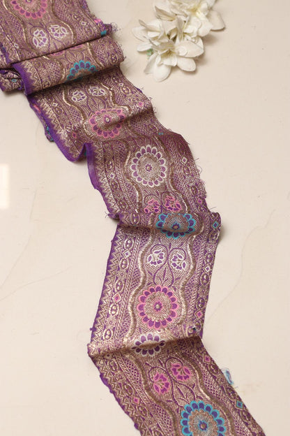 Exquisite Purple Banarasi Handloom Vintage Pure Silk Border Lace ( 1 Mtr )
