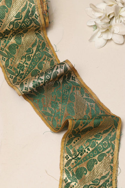 Green Banarasi Handloom Vintage Pure Silk Border Lace ( 1 Mtr )