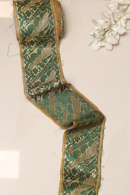 Green Banarasi Handloom Vintage Pure Silk Border Lace ( 1 Mtr )