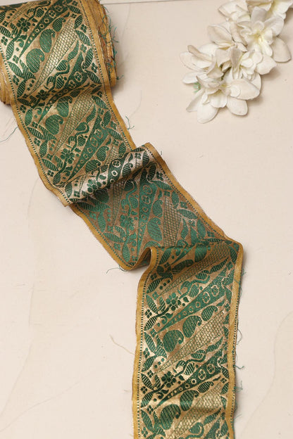 Green Banarasi Handloom Vintage Pure Silk Border Lace ( 1 Mtr )