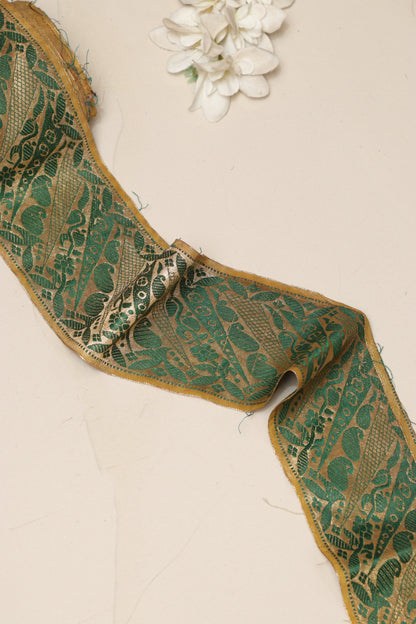 Green Banarasi Handloom Vintage Pure Silk Border Lace ( 1 Mtr )