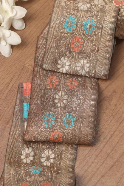 Brown Banarasi Handloom Vintage Pure Silk Border ( 1 Mtr ) - Luxurion World