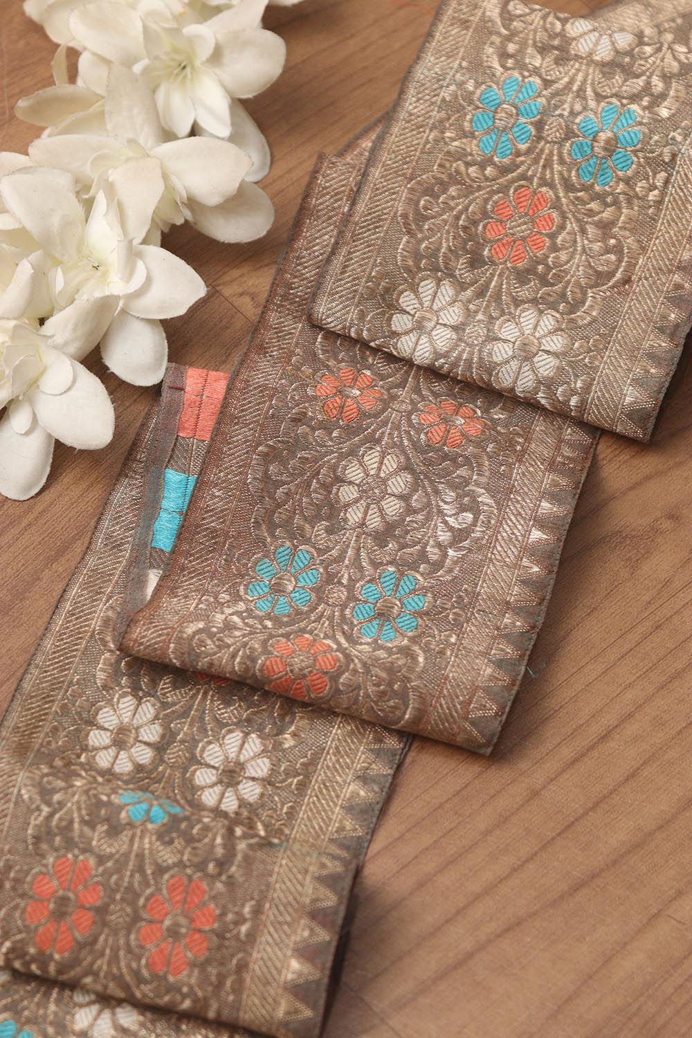 Brown Banarasi Handloom Vintage Pure Silk Border ( 1 Mtr ) - Luxurion World