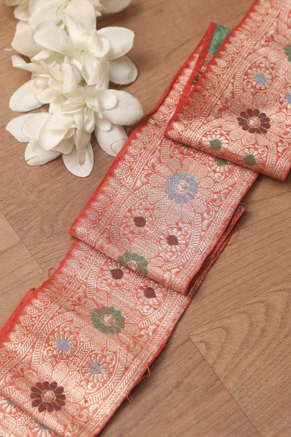 Orange Banarasi Handloom Vintage Pure Silk Border ( 0.75 Mtr ) - Luxurion World