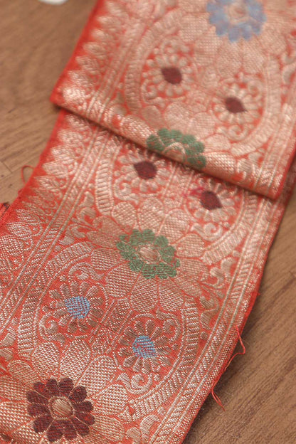 Orange Banarasi Handloom Vintage Pure Silk Border ( 0.75 Mtr ) - Luxurion World