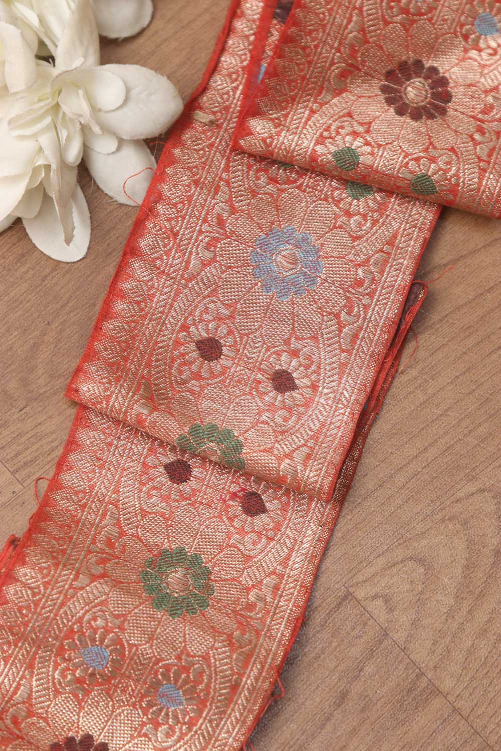 Orange Banarasi Handloom Vintage Pure Silk Border ( 0.75 Mtr ) - Luxurion World
