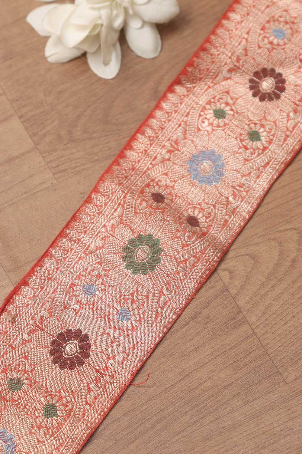 Orange Banarasi Handloom Vintage Pure Silk Border ( 0.75 Mtr ) - Luxurion World