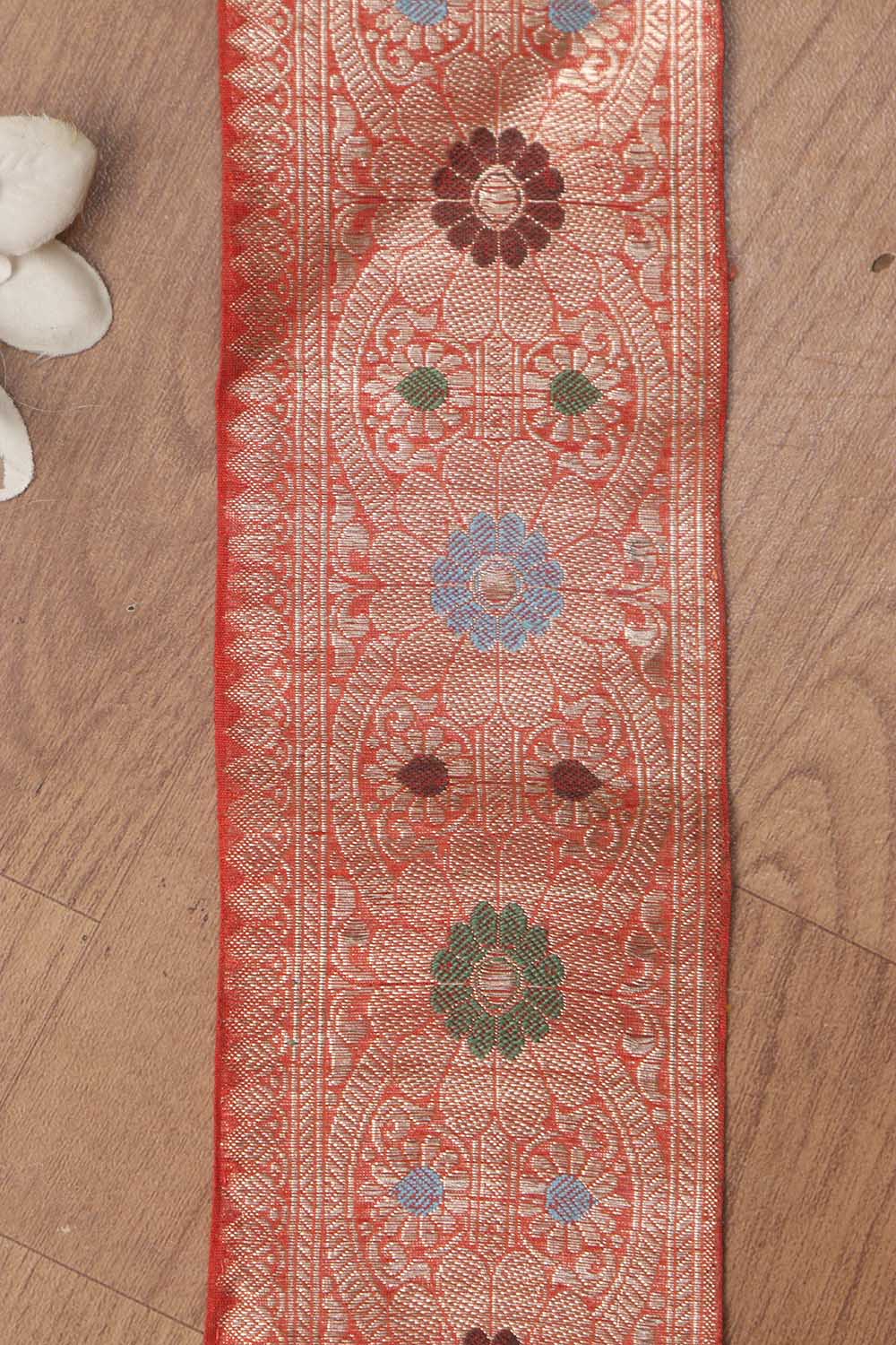 Orange Banarasi Handloom Vintage Pure Silk Border ( 0.75 Mtr ) - Luxurion World