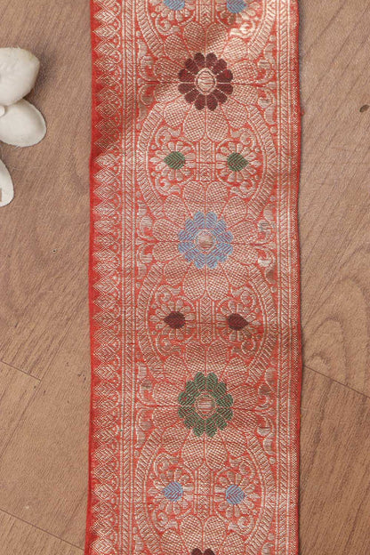 Orange Banarasi Handloom Vintage Pure Silk Border ( 0.75 Mtr ) - Luxurion World