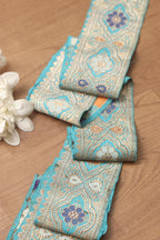 Blue Banarasi Handloom Vintage Pure Silk Border ( 1 Mtr ) - Luxurion World