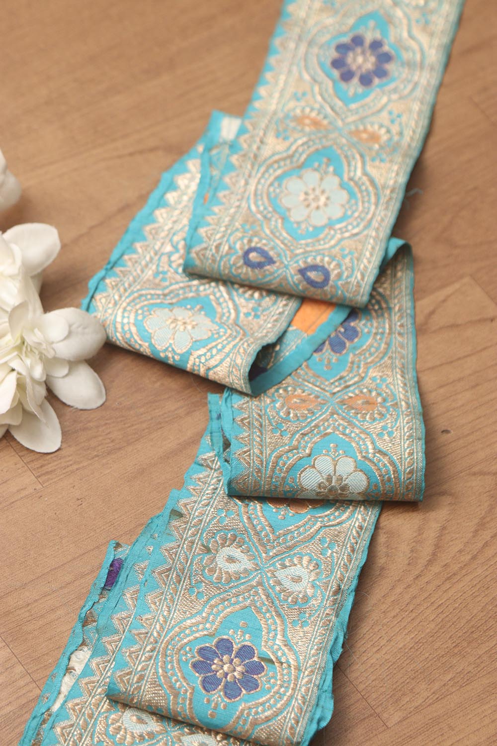 Blue Banarasi Handloom Vintage Pure Silk Border ( 1 Mtr ) - Luxurion World