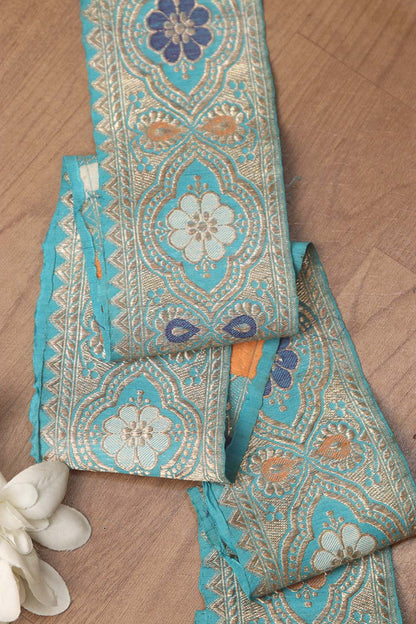 Blue Banarasi Handloom Vintage Pure Silk Border ( 1 Mtr ) - Luxurion World