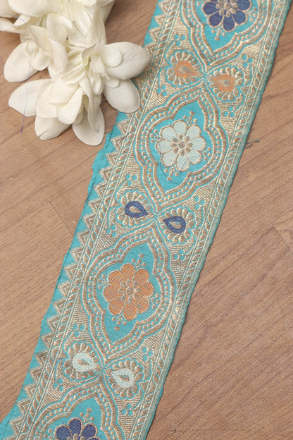 Blue Banarasi Handloom Vintage Pure Silk Border ( 1 Mtr ) - Luxurion World