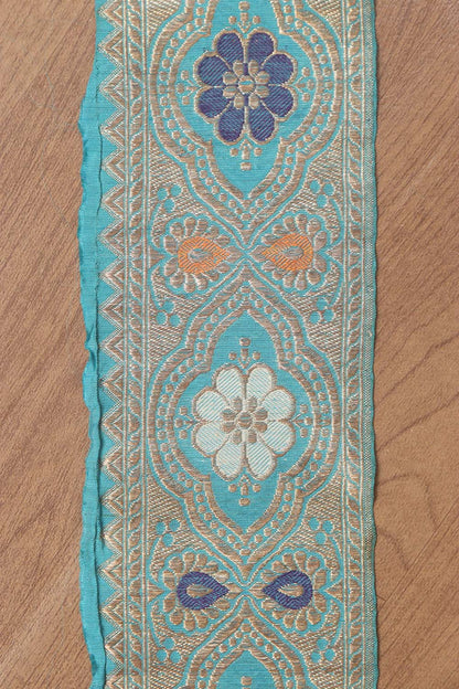 Blue Banarasi Handloom Vintage Pure Silk Border ( 1 Mtr ) - Luxurion World