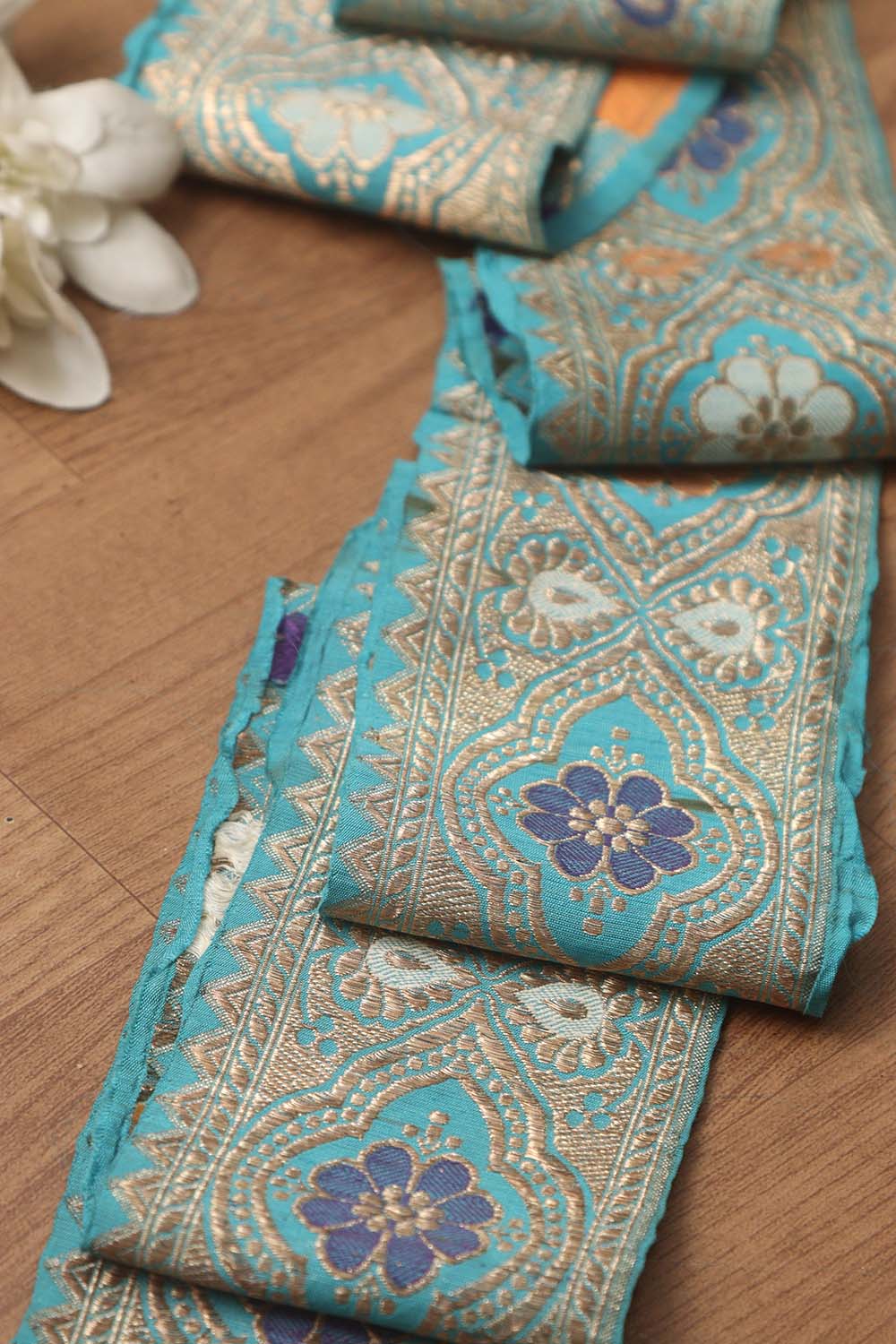 Blue Banarasi Handloom Vintage Pure Silk Border ( 1 Mtr ) - Luxurion World