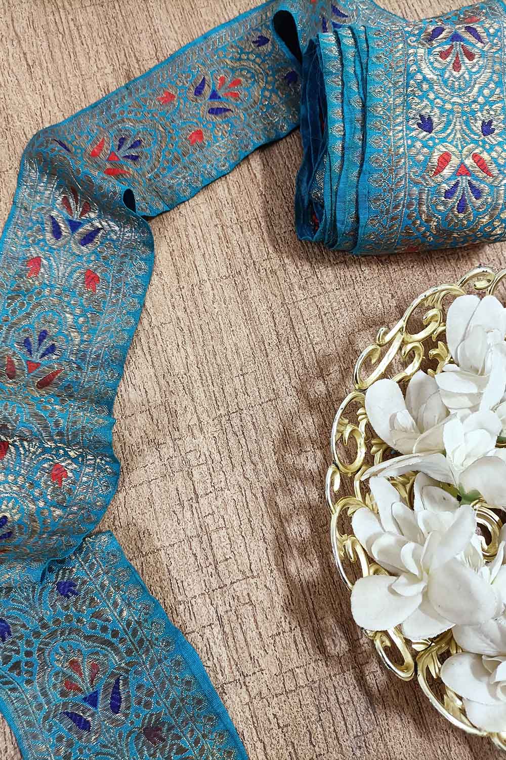 Blue Banarasi Handloom Vintage Pure Silk Border ( 0.75 Mtr ) - Luxurion World