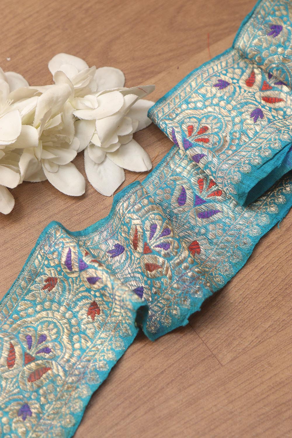 Blue Banarasi Handloom Vintage Pure Silk Border ( 0.5 Mtr ) - Luxurion World