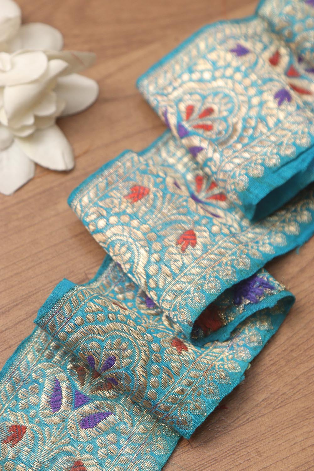 Blue Banarasi Handloom Vintage Pure Silk Border ( 0.5 Mtr ) - Luxurion World