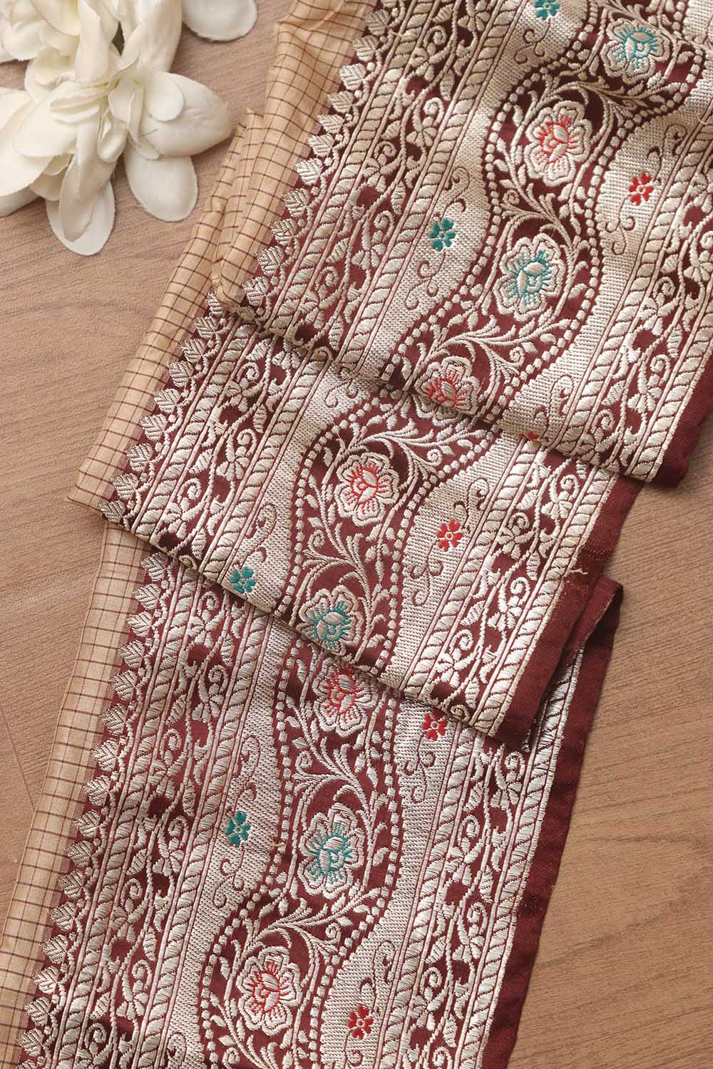 Elegant Maroon Banarasi Handloom Vintage Pure Silk Border ( 0.5 Mtr ) - Luxurion World
