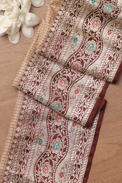 Elegant Maroon Banarasi Handloom Vintage Pure Silk Border ( 0.5 Mtr ) - Luxurion World