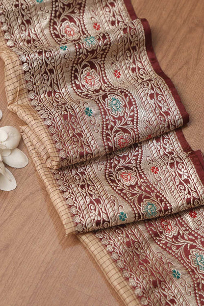Elegant Maroon Banarasi Handloom Vintage Pure Silk Border ( 0.5 Mtr ) - Luxurion World