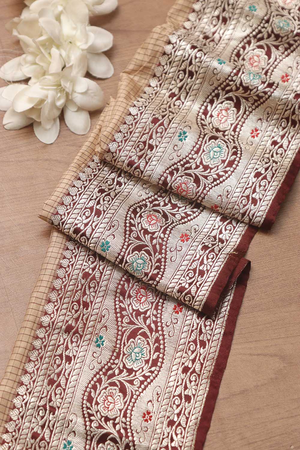 Elegant Maroon Banarasi Handloom Vintage Pure Silk Border ( 0.5 Mtr ) - Luxurion World
