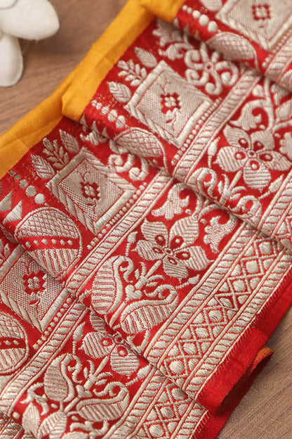 Red Banarasi Handloom Vintage Pure Silk Border ( 0.75 Mtr ) - Luxurion World