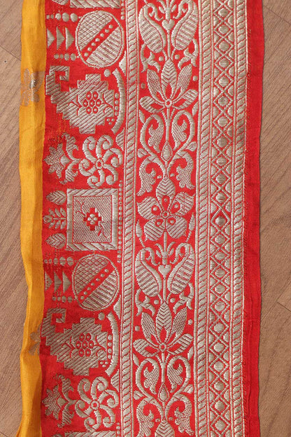 Red Banarasi Handloom Vintage Pure Silk Border ( 0.75 Mtr ) - Luxurion World