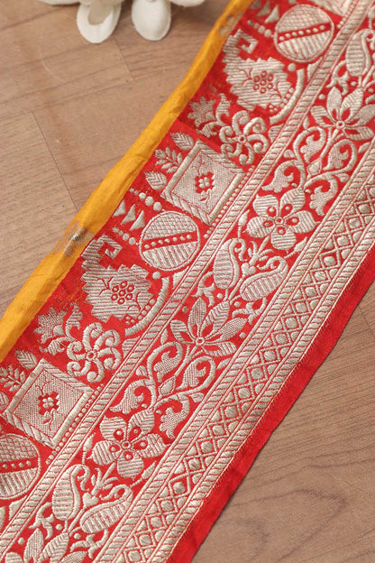 Red Banarasi Handloom Vintage Pure Silk Border ( 0.75 Mtr ) - Luxurion World