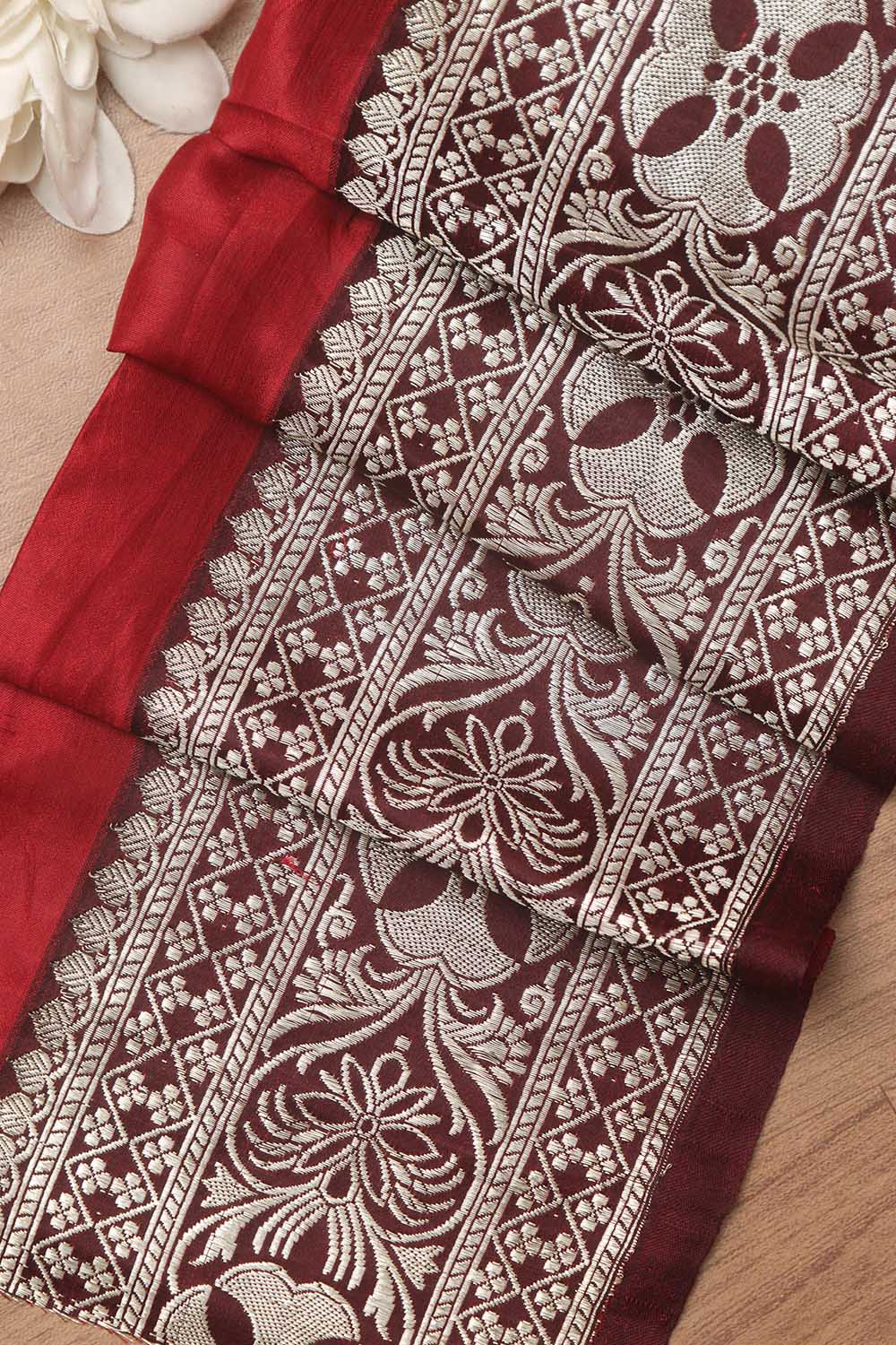 Maroon Banarasi Handloom Vintage Pure Silk Border ( 0.5 Mtr ) - Luxurion World