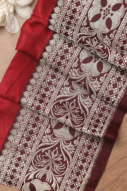 Maroon Banarasi Handloom Vintage Pure Silk Border ( 0.5 Mtr ) - Luxurion World