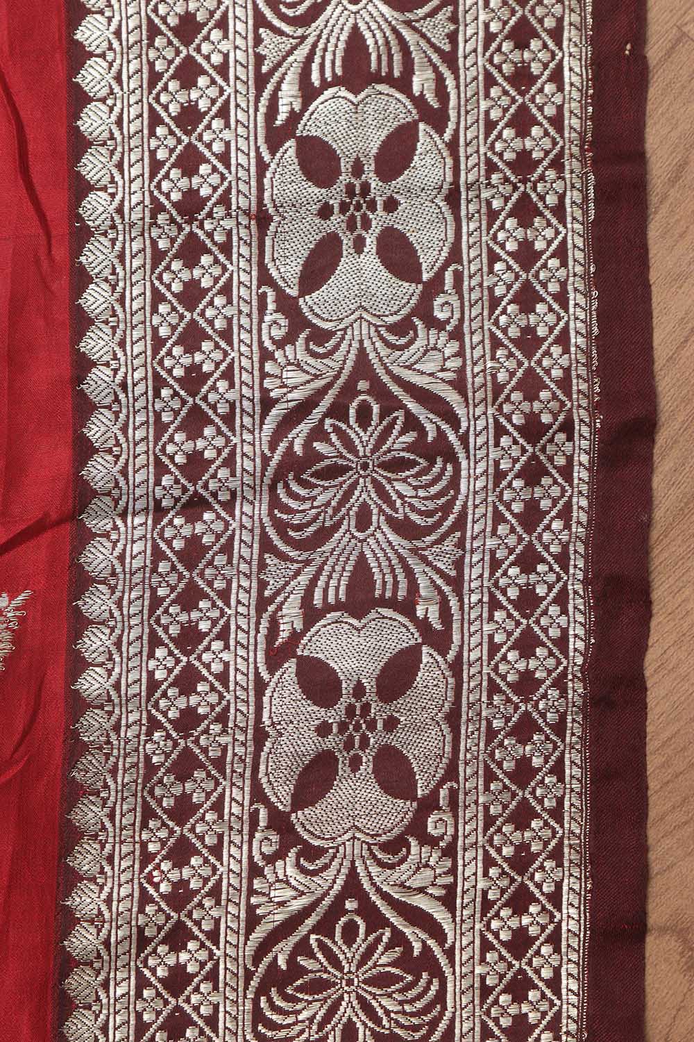 Maroon Banarasi Handloom Vintage Pure Silk Border ( 0.5 Mtr ) - Luxurion World