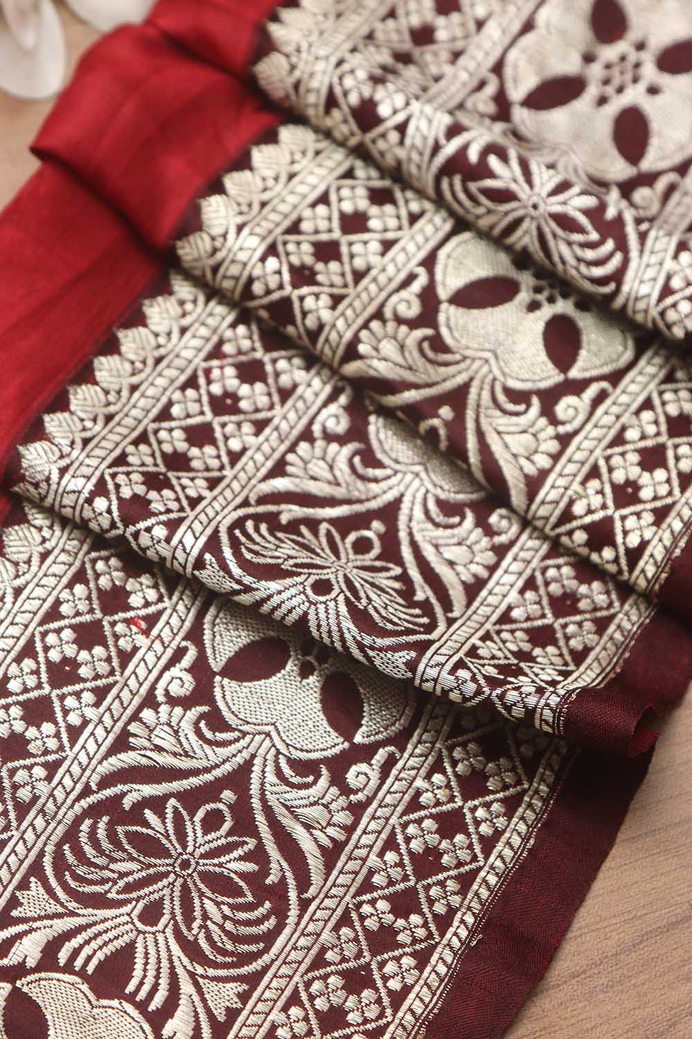 Maroon Banarasi Handloom Vintage Pure Silk Border ( 0.5 Mtr ) - Luxurion World