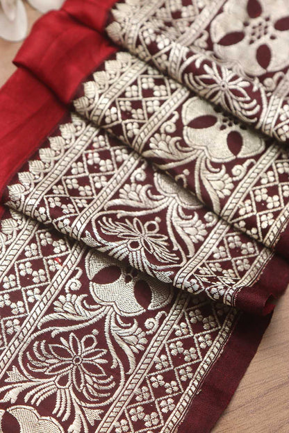 Maroon Banarasi Handloom Vintage Pure Silk Border ( 0.5 Mtr ) - Luxurion World