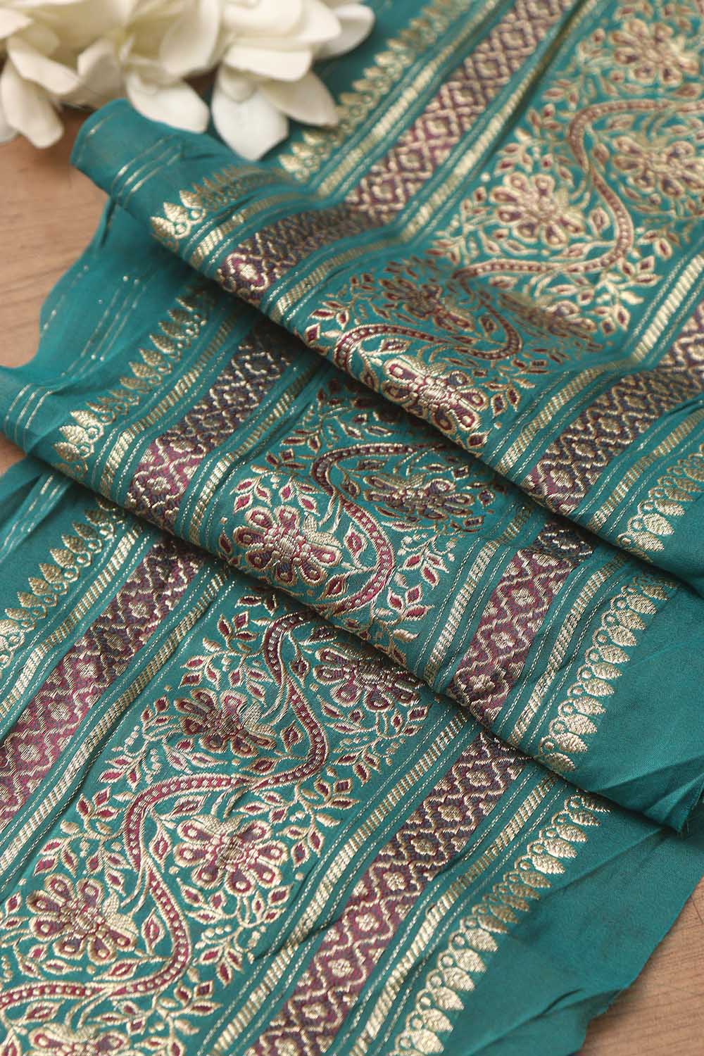 Blue Banarasi Handloom Vintage Pure Silk Border ( 0.75 Mtr ) - Luxurion World
