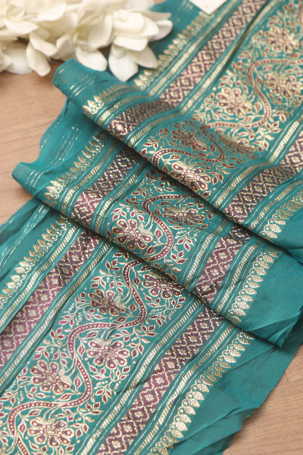 Blue Banarasi Handloom Vintage Pure Silk Border ( 0.75 Mtr ) - Luxurion World